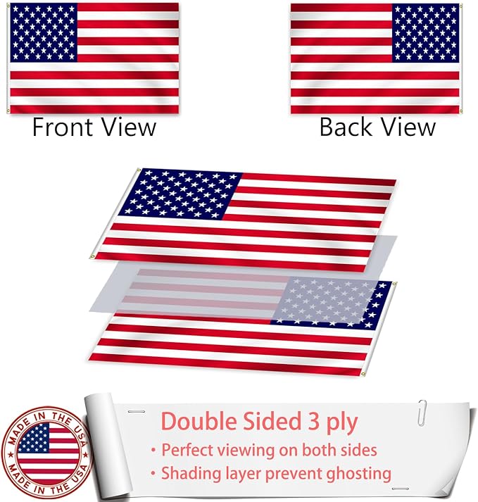 American US Flag 4x6 Outdoor Made in USA - Double Sided Heavy Duty Vivid Color United States Flag Banners with 2 Brass Grommet