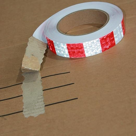 Red and White Reflective Tape Outdoor Waterproof 1 inch X 66 feet, High Visibility Hazard Safety Industrial Marking Tape