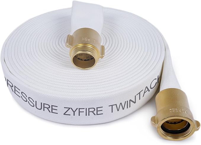 ZYfire Fire Hose - 1-1/2" ID x 50 FT Double Jacket TPU Firefighter Hose with M x F NPSH Brass Couplings 1200 PSI Burst Pressure Lightweight for Firefighting & Residential Use