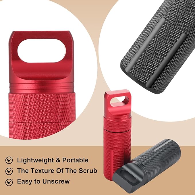 Patelai 4 Pcs Portable Keychain Pill Holder Pill Organizer Travel Waterproof Match Container Aluminum Airtight Keychain Container Travel Size Storage Supplements Holder for Outdoor Camping(Elegant)