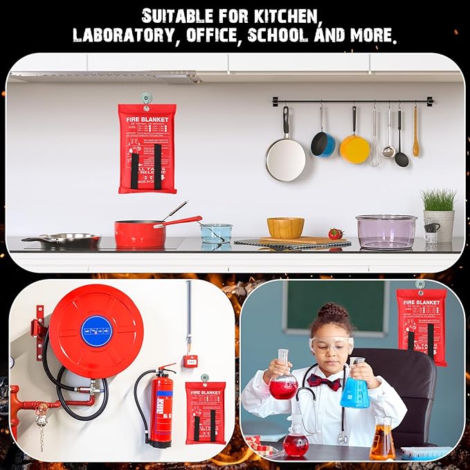 Macarrie 60 Pack Fire Blankets 39” x 39” Fire Blanket Emergency for Home and Kitchen Extinguisher Blankets Fiberglass Suppression Blanket Safety Fireproof Survival for Car Office Warehouse (Red)