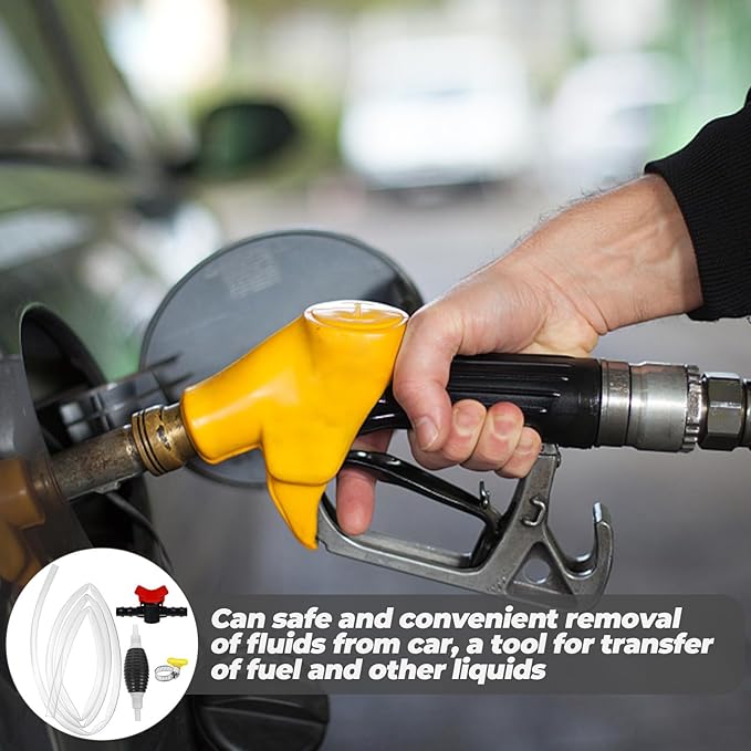 Manual Fuel Transfer Siphon Pump with Transparent PVC Hose and Clips High Flow Hand Pump for Gasoline Oil Water Transfer Portable Car Accessories for Emergency Liquid Siphoning