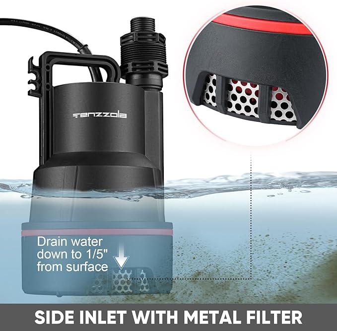 Sump Pump, 1/3 HP 2400GPH Submersible Utility Water Pump, Thermoplastic Portable Electric Water Removal Transfer Pump with 16.4FT Cord for Swimming Pool Basement Garden Pond Tubs Draining