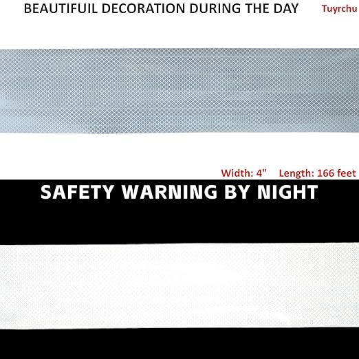 Non Fading Reflective Tape White Outdoor Waterproof 4 inch Wide for Truck, High Visibility Safety Warning Adhesive Strips (166 feet)
