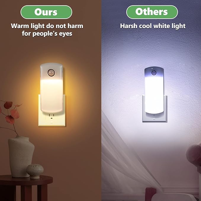 Enhon 2 Pack Emergency Power Failure Night Lights, Motion Sensor Night Light, Automatic Dusk to Dawn, Emergency Lights for Home, Bedrooms, Hallways, Black Outs, Rechargeable