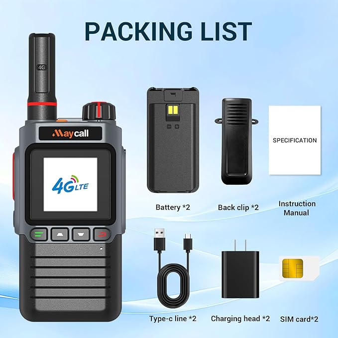Lifetime Use Satellite Walkie Talkies with SIM Cards Global Unlimited Range Walkie Talkies 4G LTE POC Radio Dual SIM 3000 Mile Range Walkie Talkie 3000mAh Battery with Flashlight (MC-368)