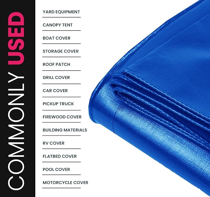 PROTARP Extreme Heavy Duty 22 Mil Tarp Cover, Waterproof, UV Resistant, Rip and Tear Proof, Poly Tarpaulin with Reinforced Edges for Roof, Camping, Patio, Pool, Boat. (Blue 50′ X 70′)