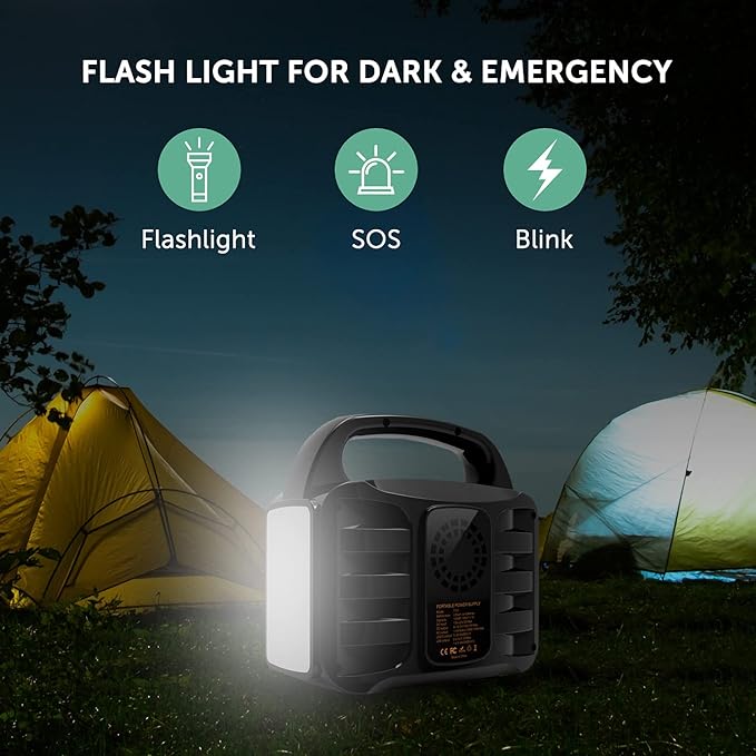 Portable Power Station 155Wh 42000mAh, Solar Generator with 110V/100W AC Outlet, DC 12V Output, USB QC3.0 & Type-C, LED Flashlight, Lithium Battery Backup Power Bank for Home Camping Travel Outdoors