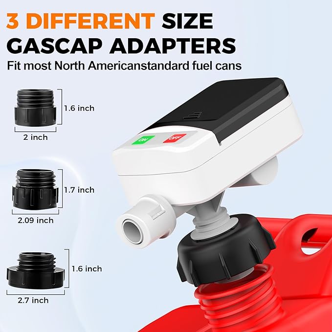 Fuel Transfer Pump with Auto Stop Sensor Overfill Protection, 3.2 GPM Portable Automatic Fuel Transfer Pump Kit with 4 Tank Adapter, Portable Gas Pump for Oil, Diesel, Gasoline Black