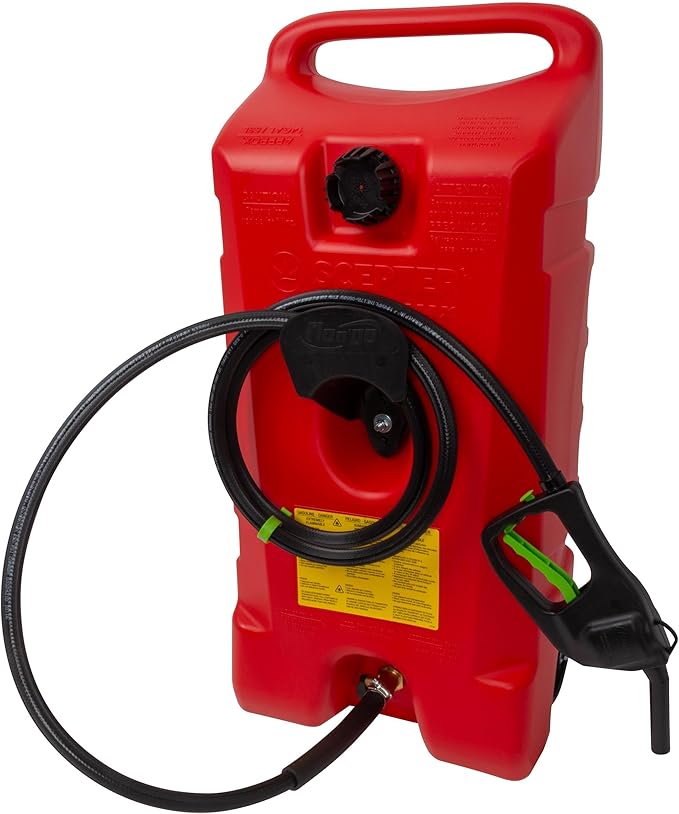 Scepter Duramax Flo ’N Go 14 Gallon Gas Caddy, 53 Liter Portable Fuel Tank and Fuel Transfer Pump with 10-Foot Hose for Lawn Mower, Farm, Marine, Commercial, and Home Use, Gasoline Only, Red