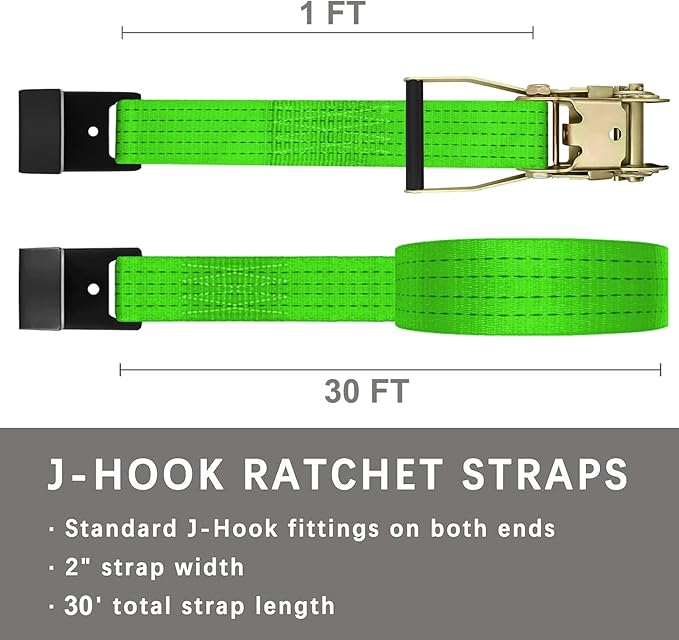 4Pack 2in 30ft Ratchet Strap Flat Hook Green Heavy Duty Flatbed Straps for Trailer Tie Down Straps Box Truck Accessories Cargo Loading 10000lbs Breaking Load