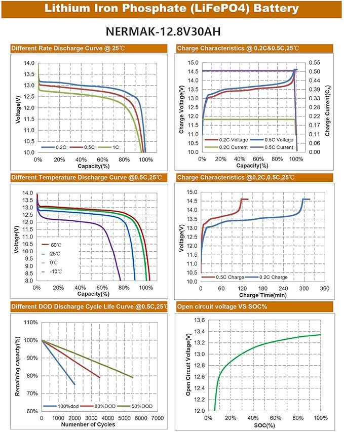 12V 30Ah Lithium LiFePO4 Deep Cycle Battery, 2000+ Cycles Lithium Iron Phosphate Rechargeable Battery for Scooter, RV/Outdoor Camping, Marine, Electric Wheelchair and More, Built-in 30A BMS