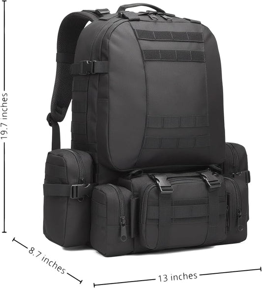 Military Tactical Backpack for Men 60L Waterproof Bug Out Bag Survival Rucksack Go Bag Emergency Molle System Army 3 Day Assault Pack for Hiking Hunting Camping Black