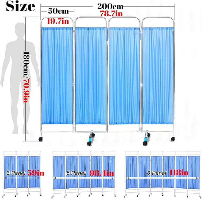 Portable Medical Room Divider with Nylon Fabric, 59" 78.7" 98.4" Freestanding Hospitals Privacy Screen Partition for Hospital Medical Clinic Lab Nursery Patient Ward Dividers(White,W118 xH70.9)