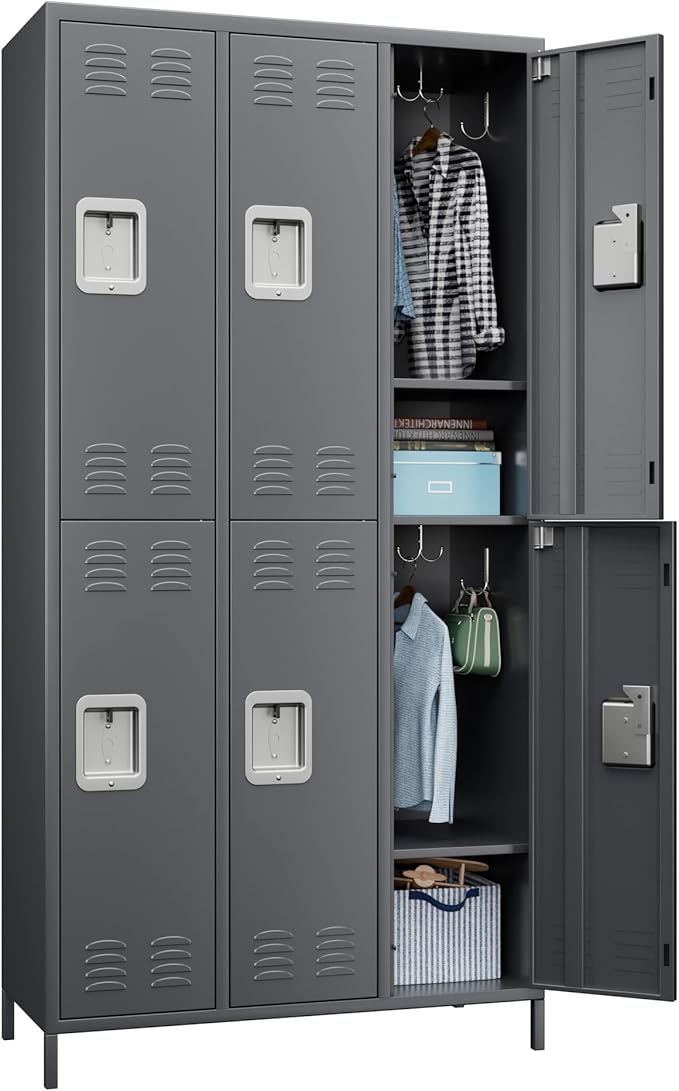 6 Doors Metal Lockers for Employees with Lock, Metal Locker with 18 Hooks for Office,Assembly Required,Dark Grey