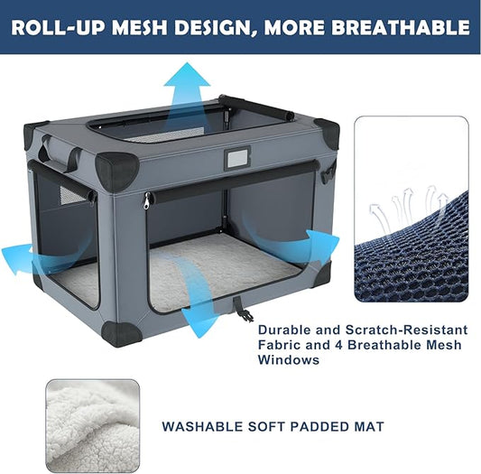 24 Inch Portable Collapsible Dog Crate, Foldable Soft Dog Kennel with Soft Warm Blanket and Foldable Bowl for Large Cats & Small Dogs, Indoor & Outdoor Travel