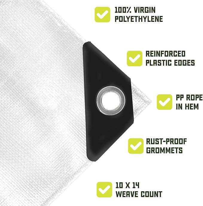 Core Tarps Heavy Duty 8 Mil Tarp Cover, Waterproof, UV Resistant, Rip and Tear Proof, Poly Tarpaulin with Reinforced Edges for Roof, Camping, Patio, Pool, Boat. (White 18′ X 24′)
