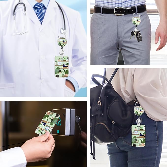 Cute Cat Hidden in The Flowers Badge Holder with Retractable Reel and Breakaway Lanyard，Badge Clips Retractable Heavy Duty Badge Reel，ID Holder with Breakaway Lanyard for School Nurse Office Teen ﻿…