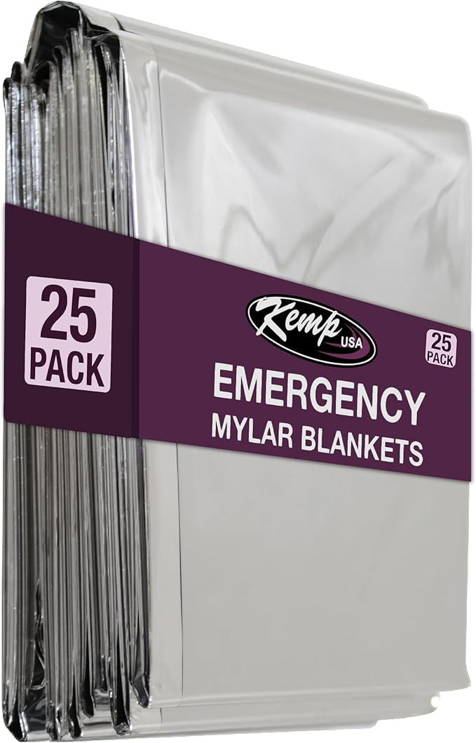 Kemp USA Emergency Mylar Blanket - Pack of 25, Lightweight Multipurpose First Aid Blanket, Used by US Customs & Border Patrol for Survival Gear and Supplies, Ideal for Bug Out Bag & Emergency Kit