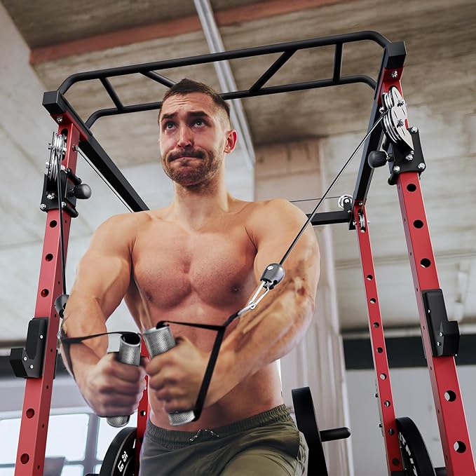 RitFit Multi-Function Squat Rack Power Cage PPC-P3 with Cable Crossover System, 1200LBS Capacity Power Rack and Packages with Optional Weight Bench, Barbell Weight Set, for Garage Workout & Home Gym