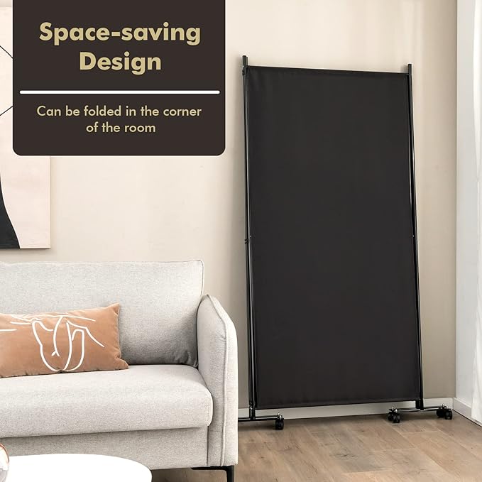 Giantex 3 Panel Room Divider with Wheels, 103''W x 71''H Folding Privacy Screen, Rolling Partition Room Dividers for Home Office Studio, Freestanding Fabric Wall Divider for Room Separation, Black