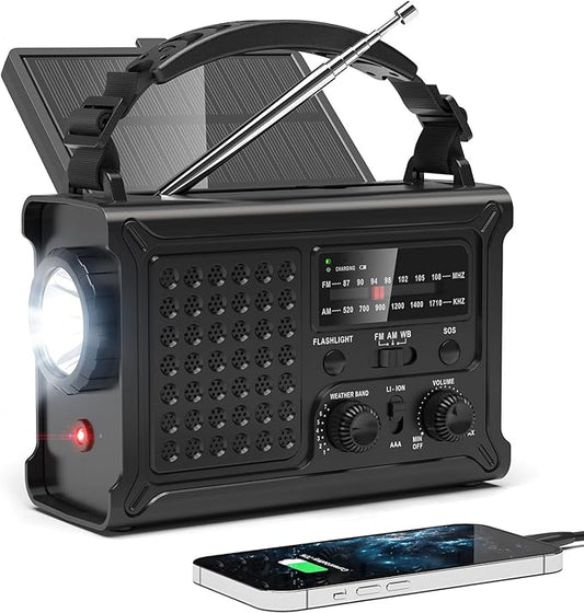 NOAA Emergency Weather Radio-12000mAh/44400mWh Radio Portable AM/FM with Solar/Hand Crank/USB Rechargeable Battery/SOS Alarm for Indoor/Outdoor Emergencies