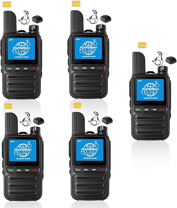 KAYOTOM Lifetime Free Global Walkie Talkies Unlimited Range PTT Push-to-Talk Over Cellular Nationwide 5000 Miles POC 4G Handheld Long Range Two Way Radio for Team (Charging Dock & Earphones, 5-Packs)
