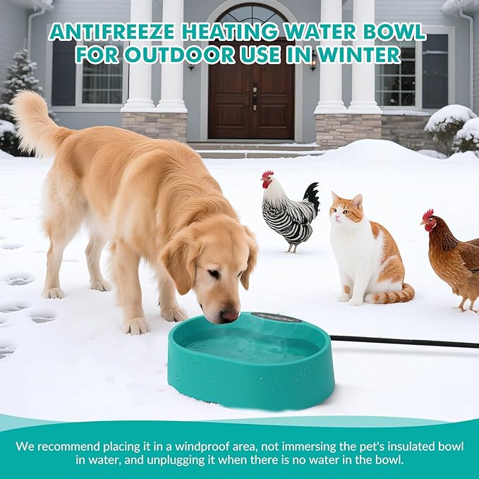 Heated Water Bowl for Dogs, Outside Heated Dog Bowl, Thermostatic Control Heated Cat Bowl, Anti-Freeze Heated Pet Water Dish for Chicken,Duck,Goose,Rabbit,125 OZ 35 Watts