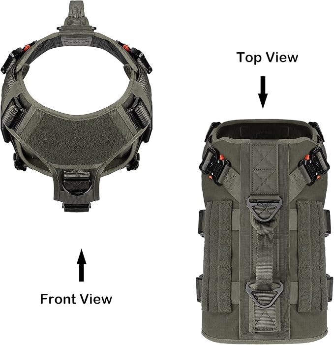 ICEFANG GN3 Tactical Dog Harness with 6X Buckle,Dog Molle Vest with Handle,3/4 Body Coverage,Hook and Loop Panel for ID Patch,No Pulling Front Clip (L (28"-35" Girth), Ranger Green)