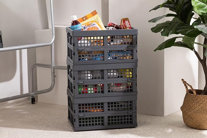 16L Collapsible Storage Crates,Folding Plastic Crates for Storage,Pack of 4,Gray