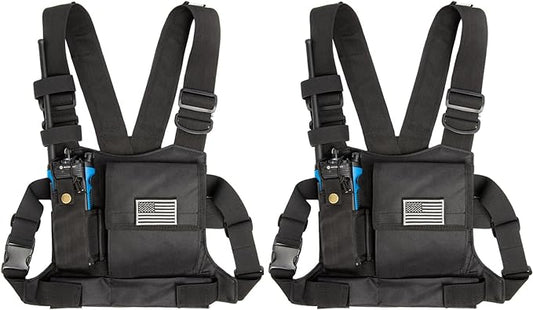 LUITON Radio Chest Harness with Reflective Strips Shoulder Holster Radio Vest Holder Two Way Radio Vest Rig Walkie Talkie Case with Front Pack Pouch for Motorola/Midland/Baofeng/Retevis(2 Pack)