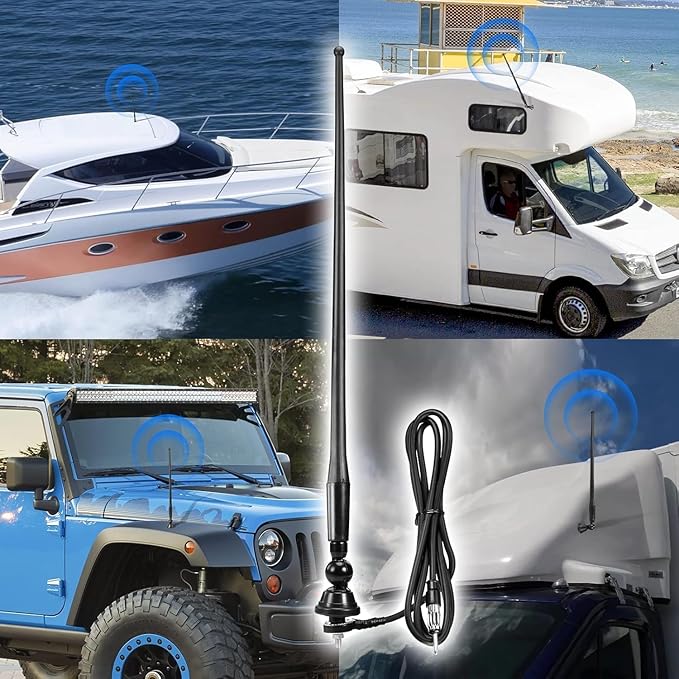 Marine Boat Radio Antenna Waterproof 16 Inch, Rubber Duck Dipole Flexible Mast FM AM Antenna for Boat Radio Car ATV UTV RZR SPA