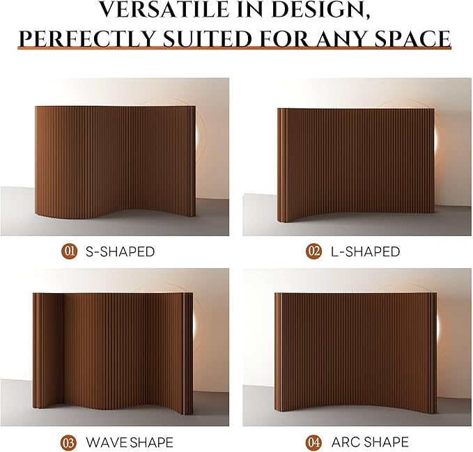Paper Room Divider, Folding Privacy Screen Lightweight Stretchable Accordion Room Divider Wall, Portable Paper Wall Divide for Home, Office, Clothing Shop (Brown, L：197in x W: 17in x H：63in)