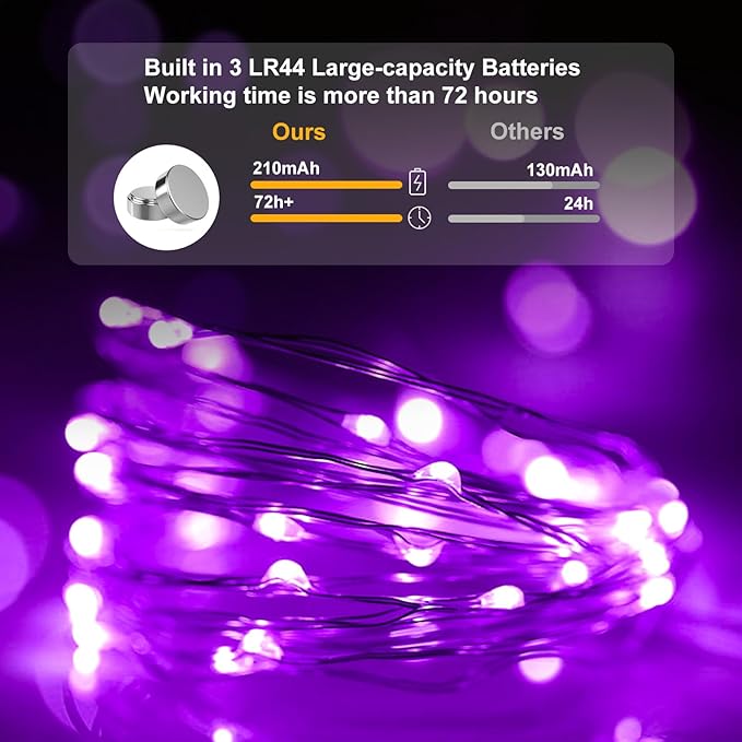 pozzolanas 12 Pack 7ft Waterproof LED Fairy Lights - Battery Operated String Lights with 20 LEDs for Home, Mason Jar, Party, Wedding, Halloween, Christmas Decorations (6 Multicolor & 6 Purple)