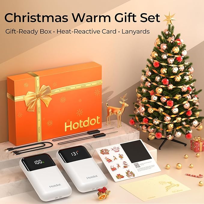 Hotdot Hand Warmers Rechargeable, Heat Levels (104–131°F), Real-Time Temp & Battery Display, Electric Hand Warmers, Fast Heating, Fits in Gloves/Pocket, Gifts for Women & Men