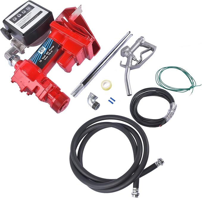 Fuel Transfer Pump Gasoline Pump 12V DC 20GPM with Nozzle Kit, Particulate Filterfor Gas Diesel Kerosene Red Vahaha