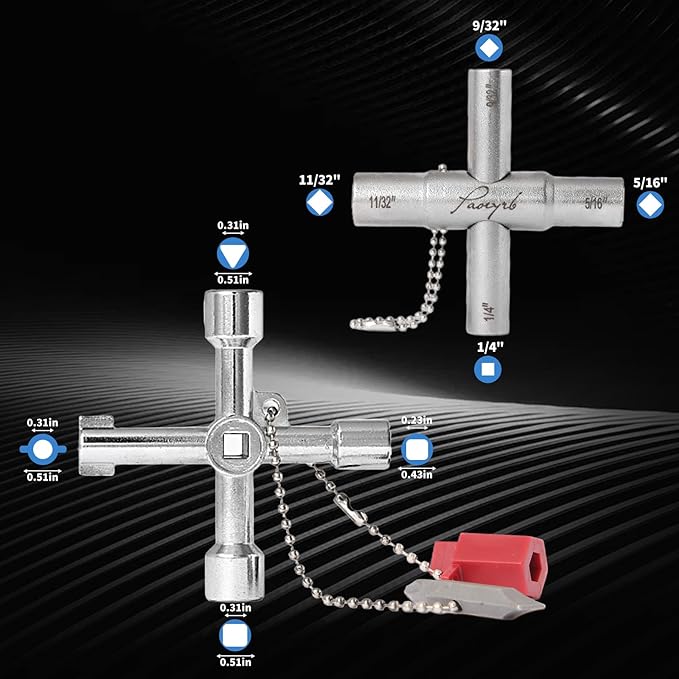 2 Pcs Water Key, Premium Silcock Key 4 Way, Multi-functional Water Key Shut Off Tool, Compact Water Meter Key for Hose Bib, Valve, Faucet and Spigot