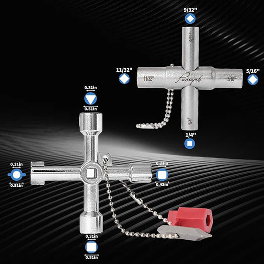 2 Pcs Water Key, Premium Silcock Key 4 Way, Multi-functional Water Key Shut Off Tool, Compact Water Meter Key for Hose Bib, Valve, Faucet and Spigot