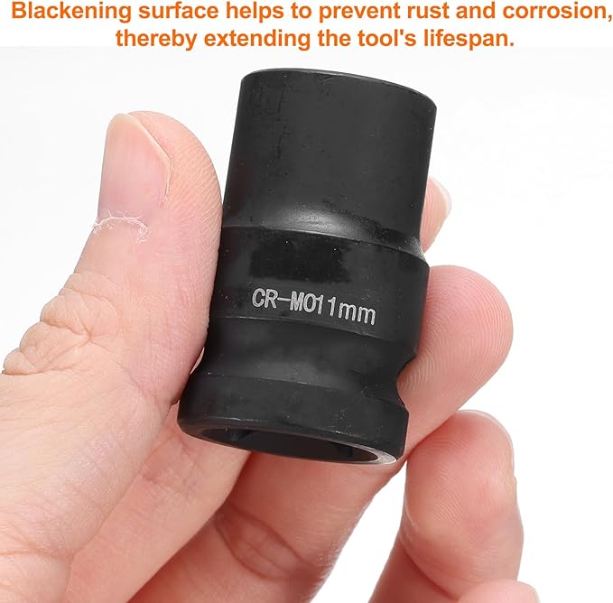 HARFINGTON 4 Point Square Socket 1/2" Drive 11mm Metric Square Impact Socket CR-MO Blackening Standard Wheel Sockets Pneumatic Socket Tool for Auto Repair Mechanical Maintenance Home Use