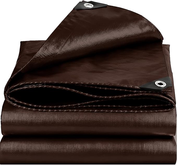 Tarps Heavy Duty Waterproof, 16 Mil Large Tarps with Grommets, UV Resistant and Tear&Fade Resistant, Brown Heavy Duty Tarps for Outdoors Patio Camping, 8 * 12FT