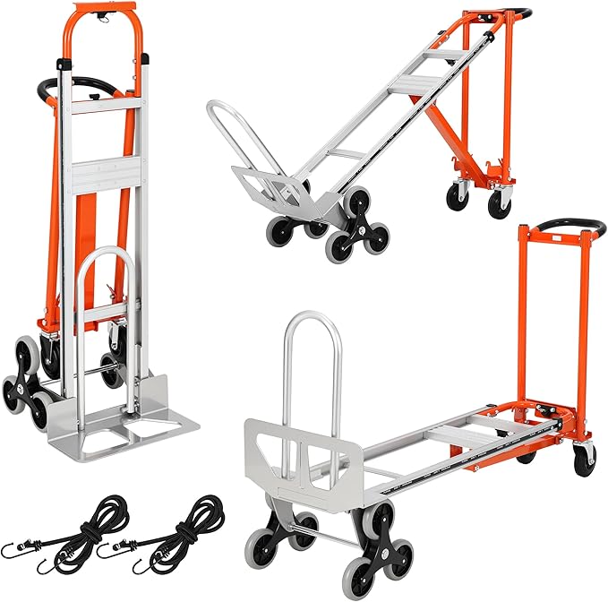 3 in 1 Convertible Hand Truck Dolly, 770 LBS Load Capacity Folding Cart with Stair Climber Wheels, Elastic Straps, Aluminum Convertible Hand Truck for Home, Warehouse, Supermarket, Office
