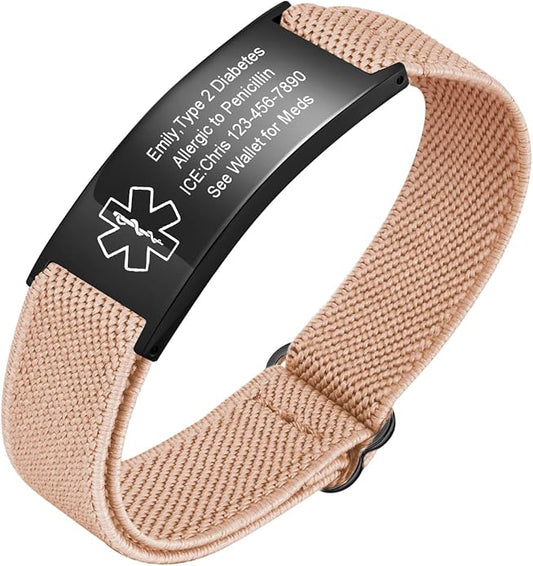 VNOX Medical Alert Bracelets for Men & Women Kids with Free Engraving Adjustable Stainless Steel Mesh Emergency Medical ID Bracelets Wristband