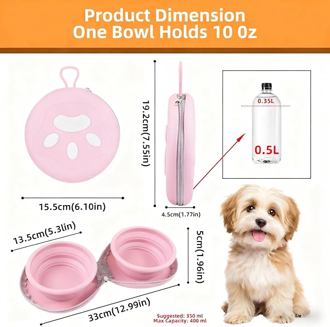 Collapsible Dog Bowls,2-in-1 Pet Bowl, Cat Bowl,Portable Pet Bowl, Suitable for Travel, Camping, and Hiking (Pink)