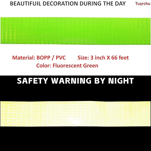 Fluorescent Green Reflective Tape 3 inch Wide, Outdoor Waterproof Safety Caution Warning Adhesive Strips Tape (66 feet)