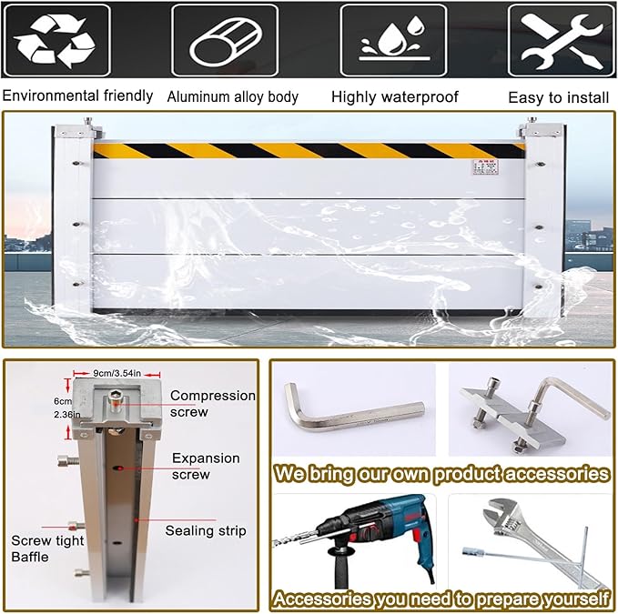 Doorway Flood Barrier, 2/3/4/5/6/7/8/9/10/11/12/13ft Flood Barrier Vertical Detachable Reusable Flood Barrier, Heavy Duty Flood Protection Stop Log System, Home Garage Door(H 3.9ft(120cm),6.5f