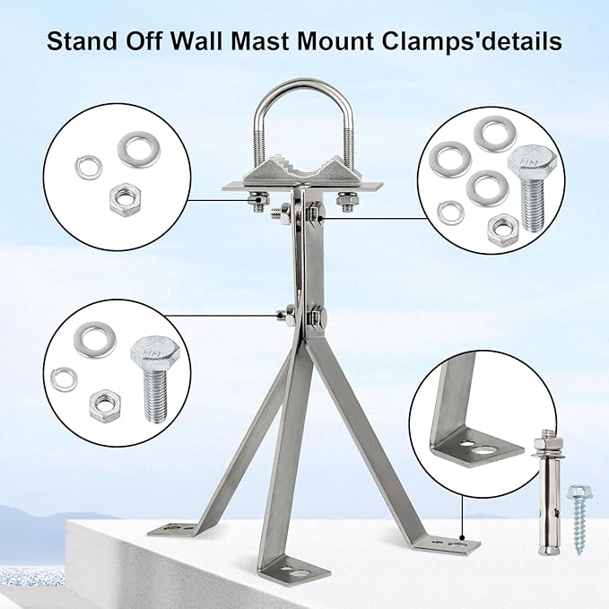 XRDS-RF Antenna Wall Mount - 10 Inch Heavy-Duty Stand Off Wall Mast Mount Windproof Mounting Bracket for TV Antenna Mast (2-Leg + 3-Leg)