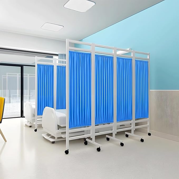 Medical Privacy Screen on Wheels, Foldable Medical Room Divider with Lockable casters, Waterproof Nylon Panel, Portable Privacy Screen for Room, Easy to Clean (Green 3 Panels)