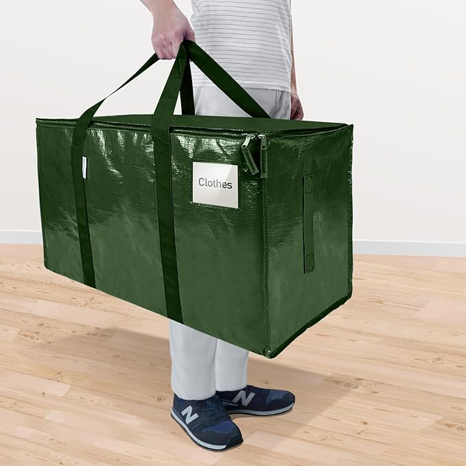 TICONN 6 Pack Extra Large Moving Bags with Zippers & Carrying Handles, Heavy-Duty Storage Tote Moving Boxes for Space Saving (6 Pack, Olive)