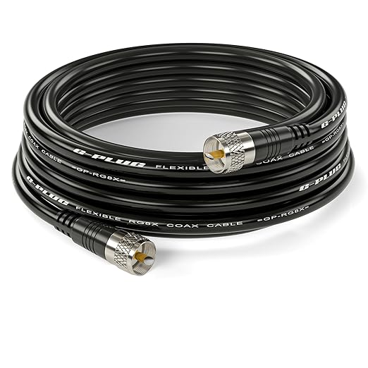 RG8X Coaxial Cable 30FT – 50 Ohm Low-Loss Coax with PL259 Connectors – Pure Copper Core, Dual Shielding, Waterproof PVC Jacket – for CB & HAM Radio, SWR Meter, Antenna Analyzer, RF Applications