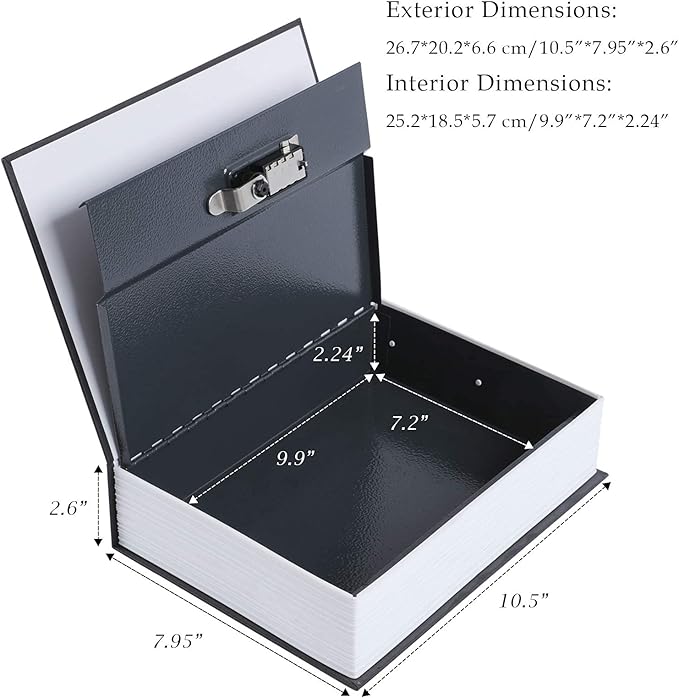 KYODOLED 10.5Inch Diversion Book Safe with Combination Lock, Extra Large Safe Secret Hidden Metal Lock Box,Money Hiding Box,Collection Box,10.5" x 7.8" x 2.6" Black Extra Large